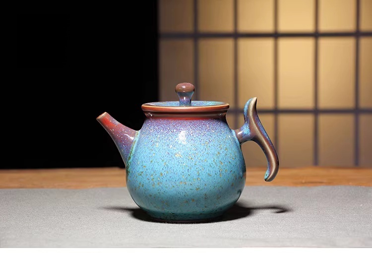 纯手工钧窑得闲壶中式复古钧瓷陶瓷窑变茶具